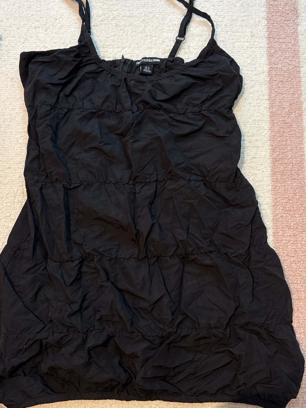 Pretty Little Thing Black Tiered Spaghetti Strap Dress